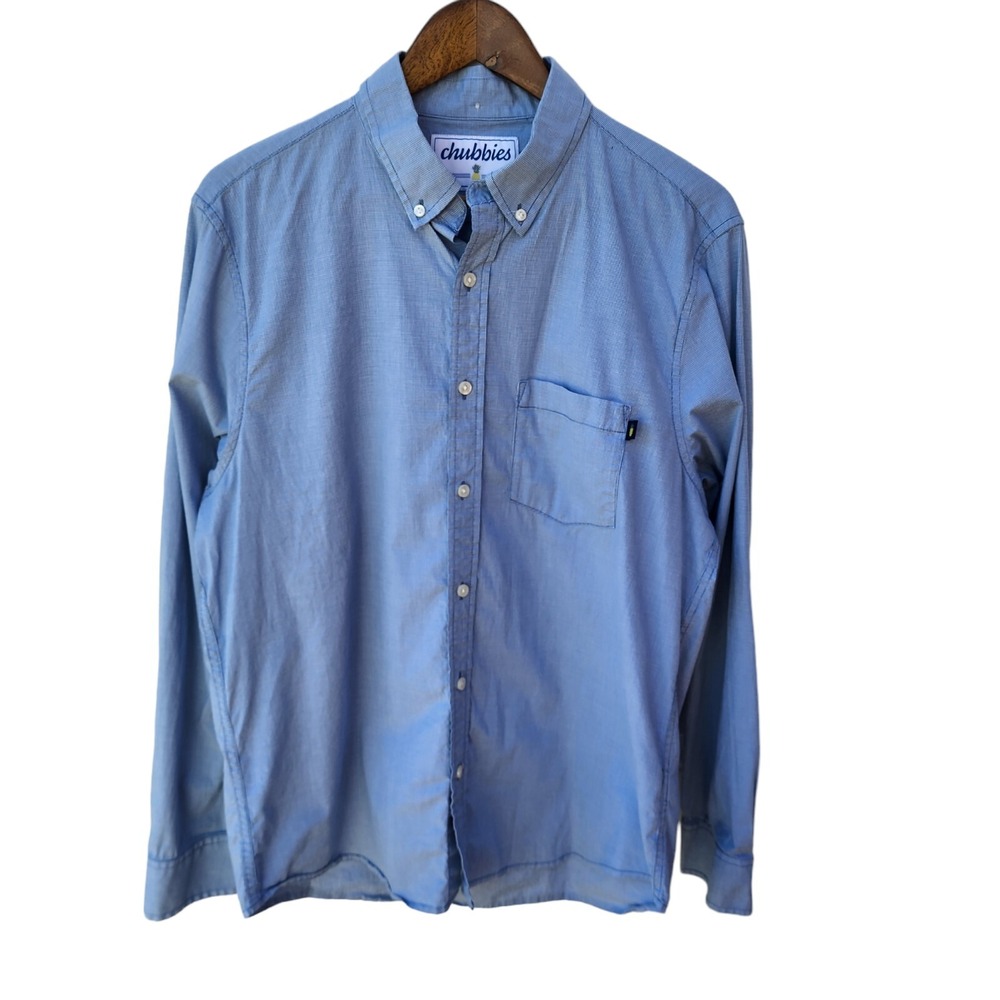 Chubbies Shirt Adult Large Blue White Plaid Long Sleeve Button Up